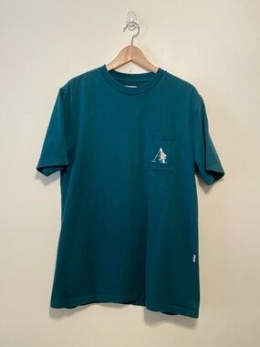 Aime Leon Dore Teal Short-Sleeve Pocket Tee with Embroidered 'A'. Size M